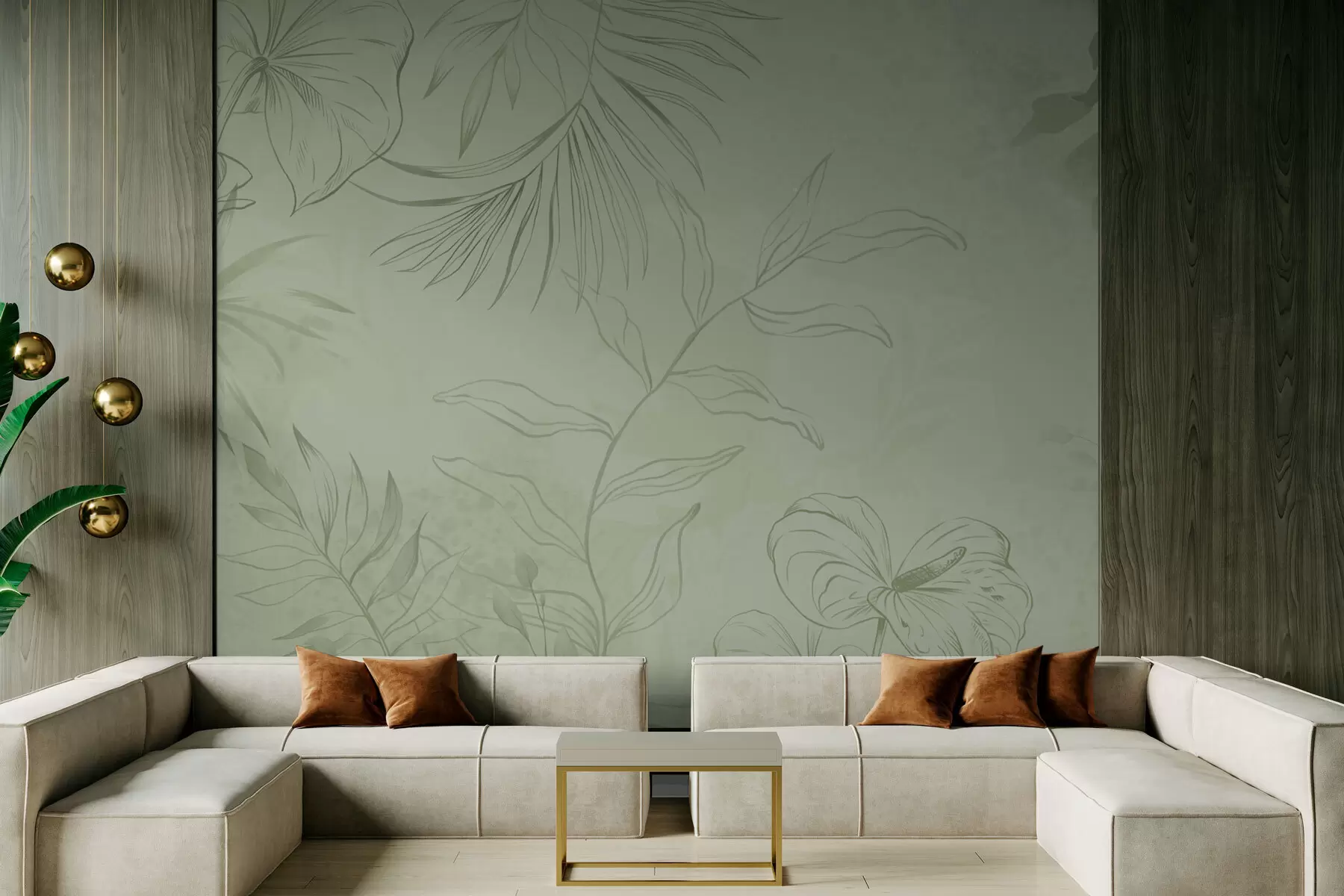 wall murals Linear plants on cool blue background w05128v2