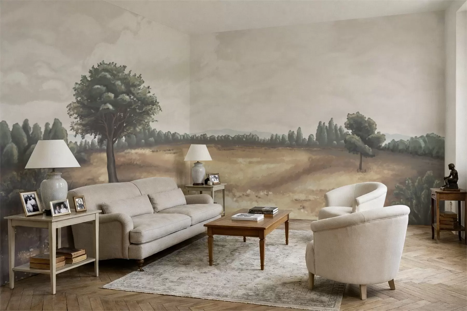 wall murals Painted landscape with trees and open field w05131