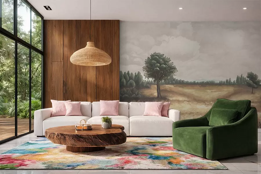 wall murals Painted landscape with trees and open field w05131