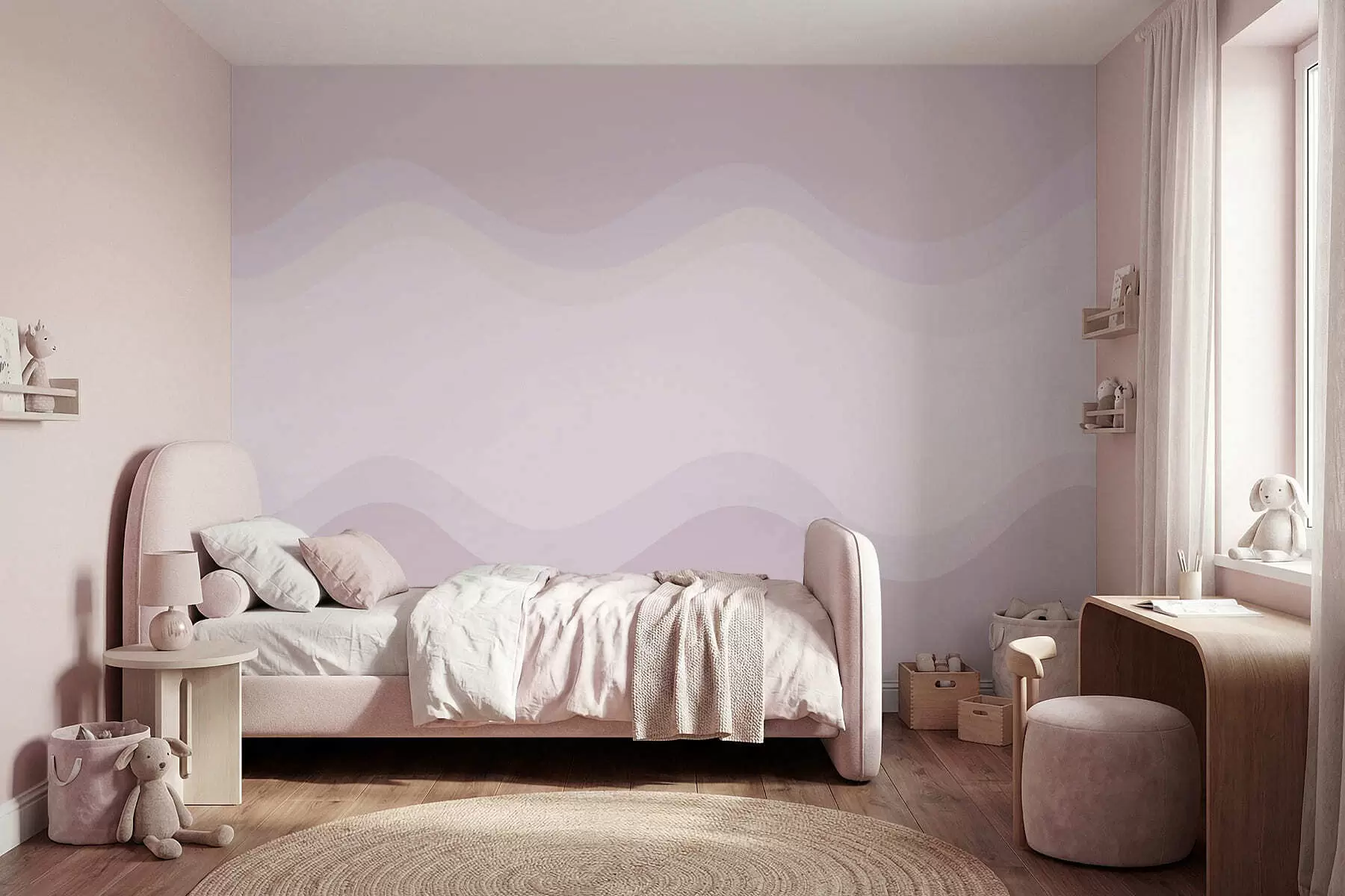 wall murals Abstract waves in soft pink palette w05132