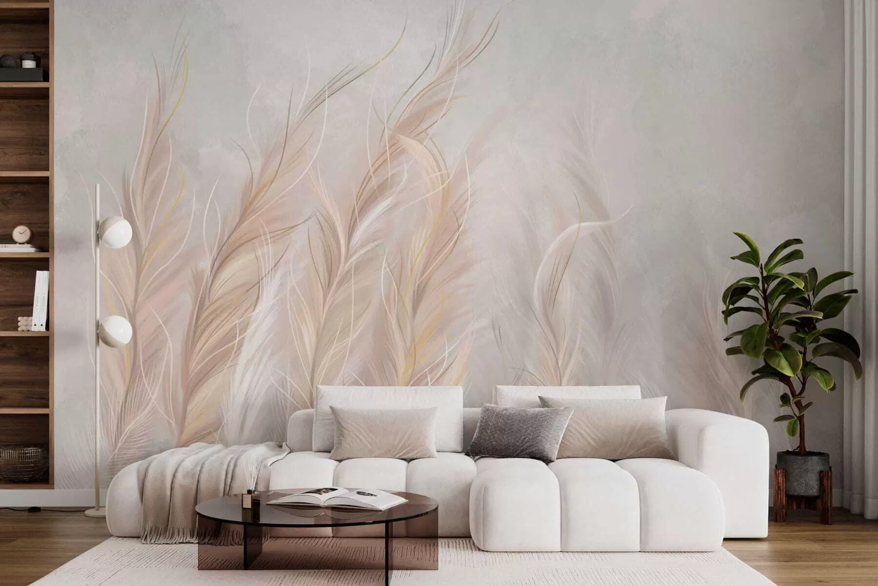 wall murals Soft abstract feathers in light neutral tones w05153