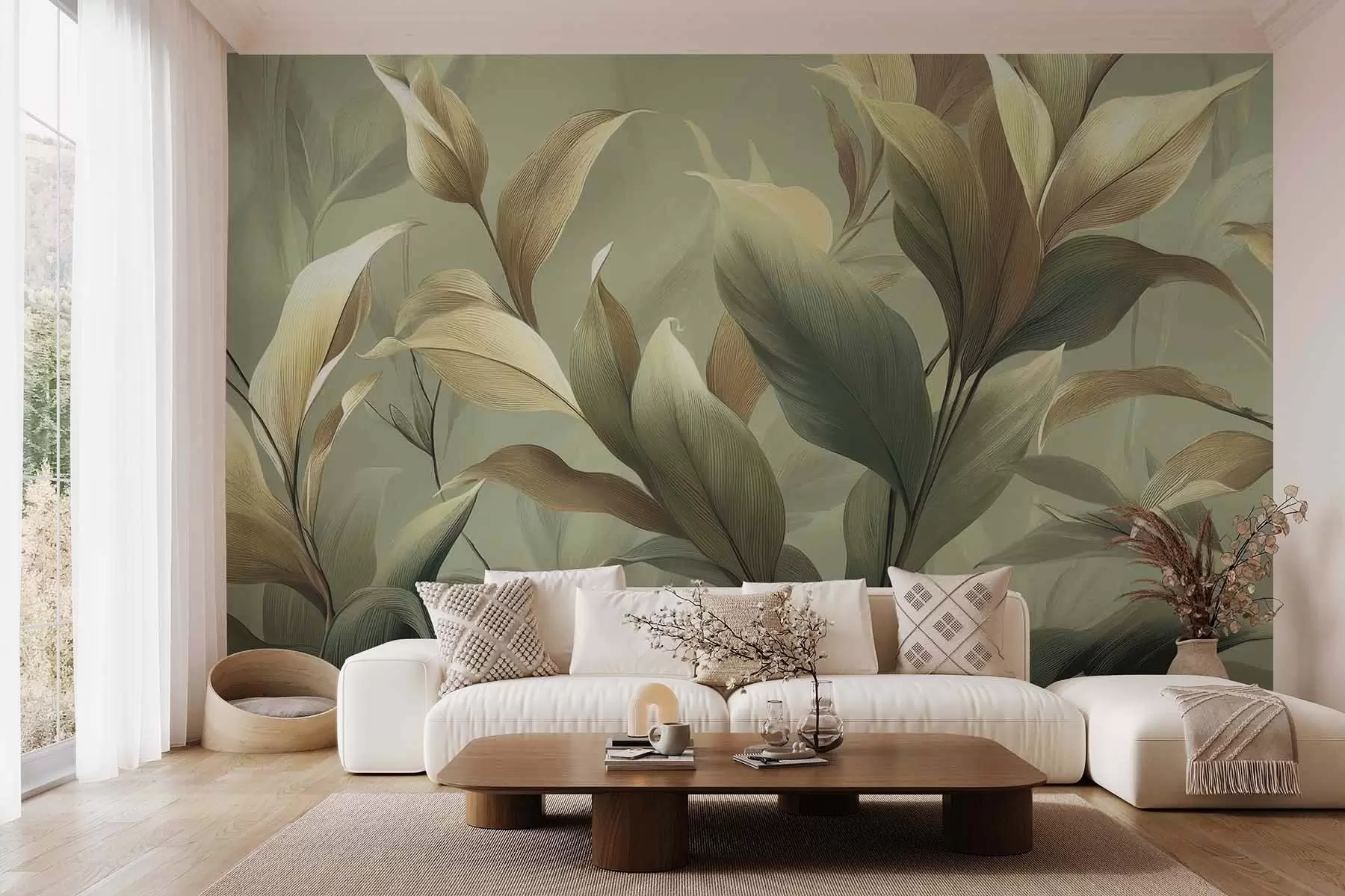 wall murals Large tropical leaves w09688