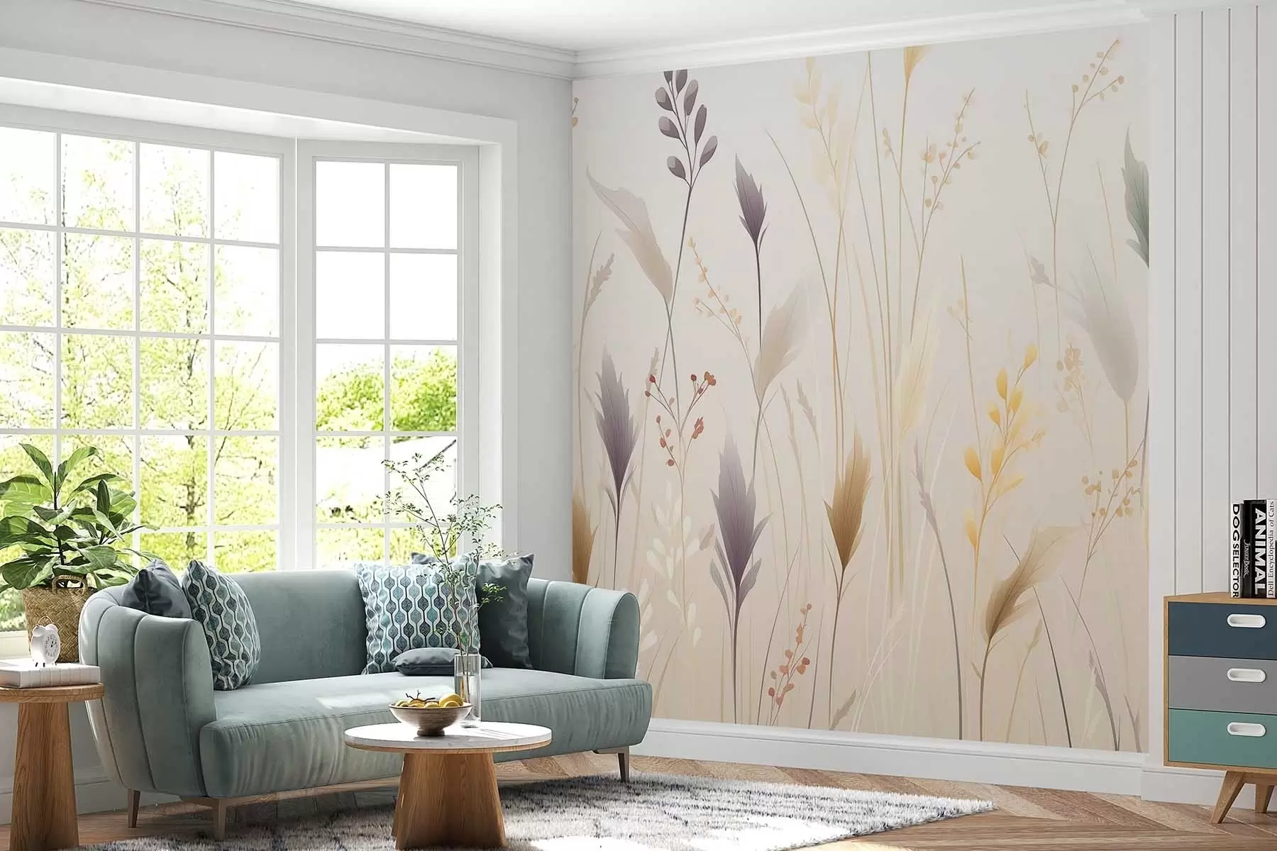 wall murals Variety of wildflowers and grasses w09697