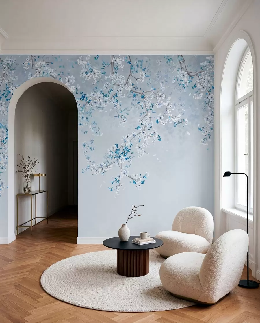wall murals Blossom in Sky Blue w05129v2