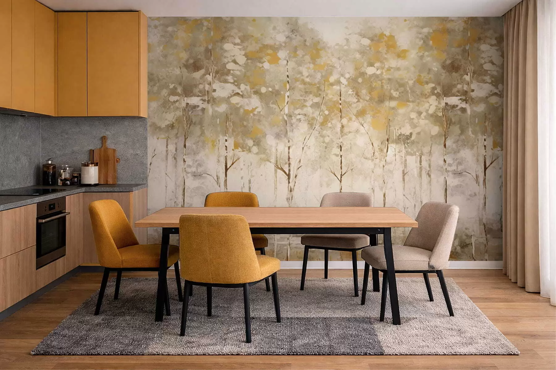 wall murals Stylized forest with slender trees in warm tones w05221