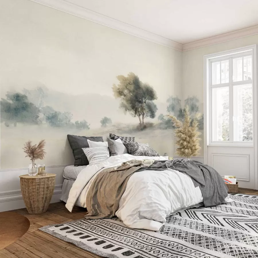 wall murals Calm landscape with a tree and soft blurred forms w05223v1
