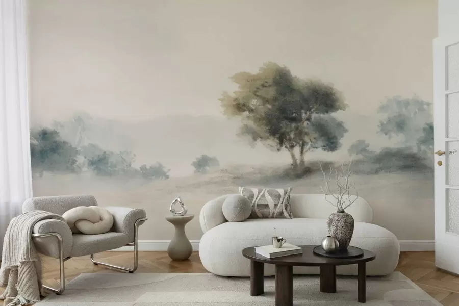 wall murals Calm landscape with a tree and soft blurred forms w05223v1