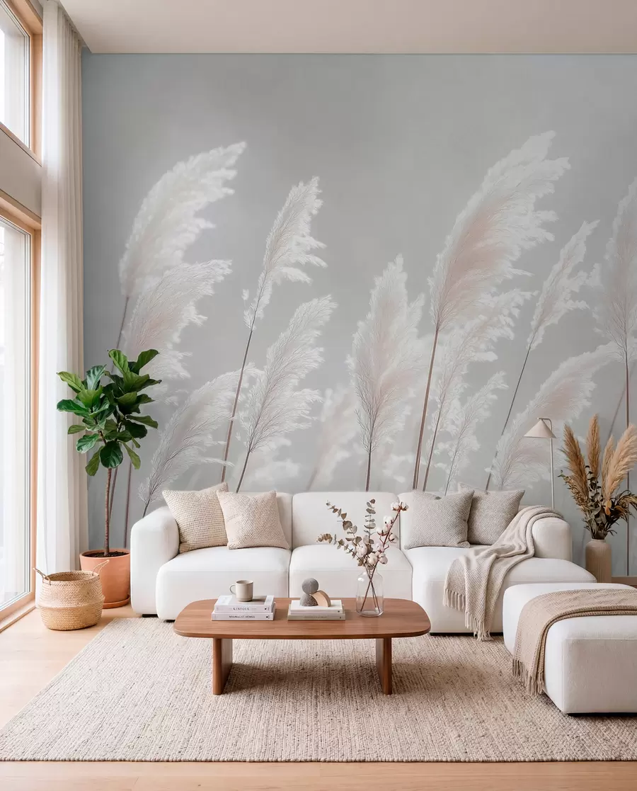 wall murals Soft white pampas grass in gentle morning light w09717