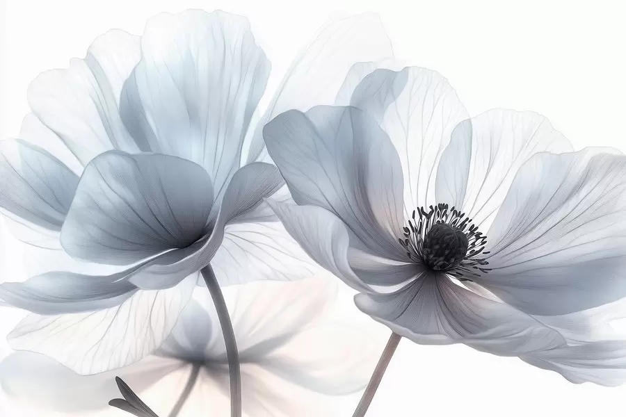 wall murals Translucent bluish-white flowers on a light background w09720