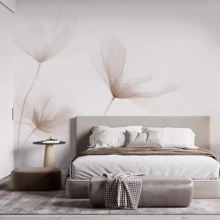 wall murals Airy beige flowers in minimalist light style w09734