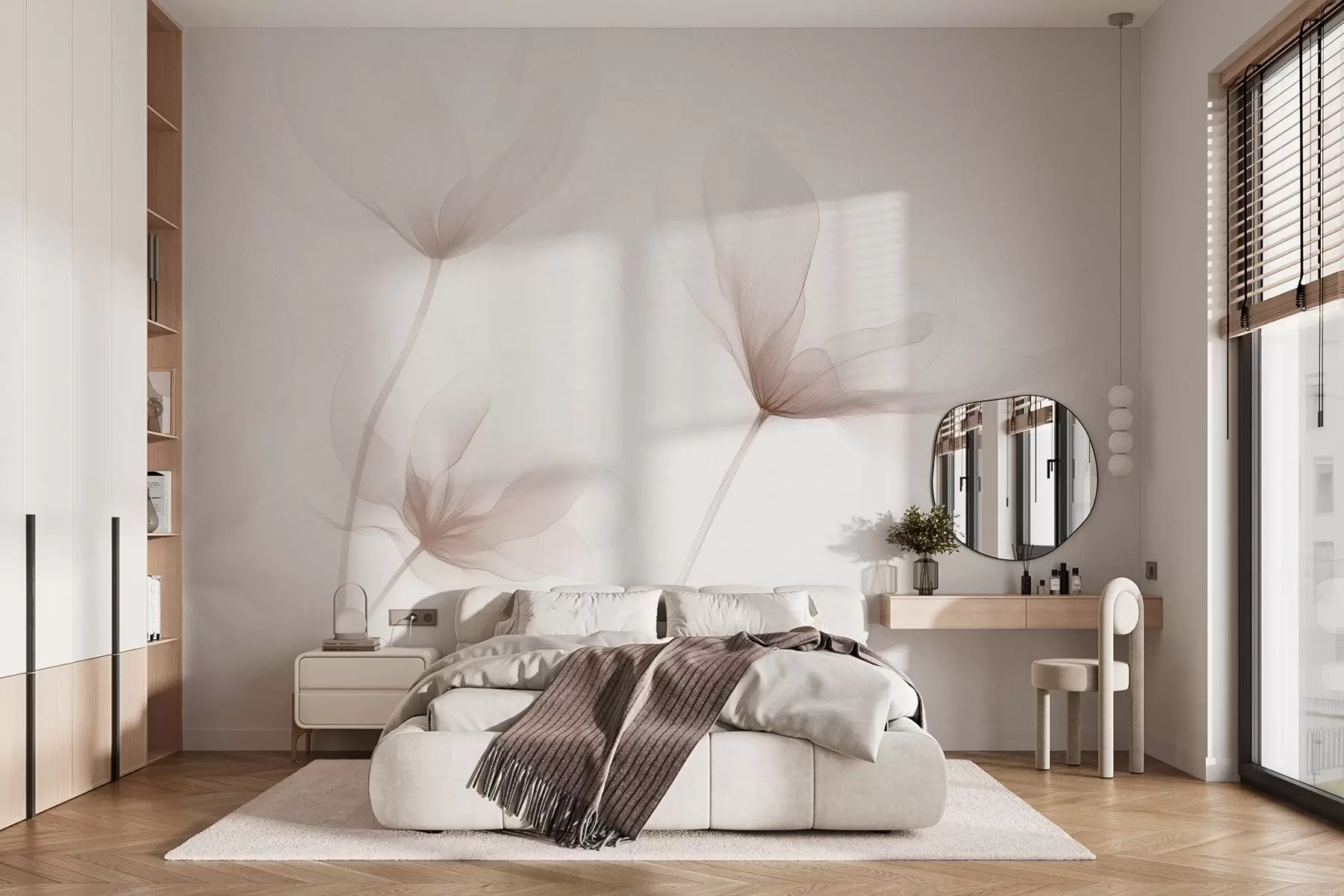 wall murals Airy beige flowers in minimalist light style w09734