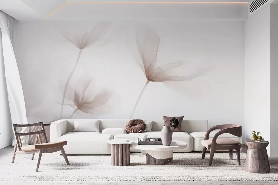 wall murals Airy beige flowers in minimalist light style w09734