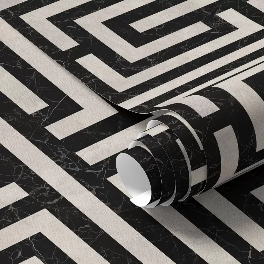 wall murals Black and white geometric maze pattern a01073