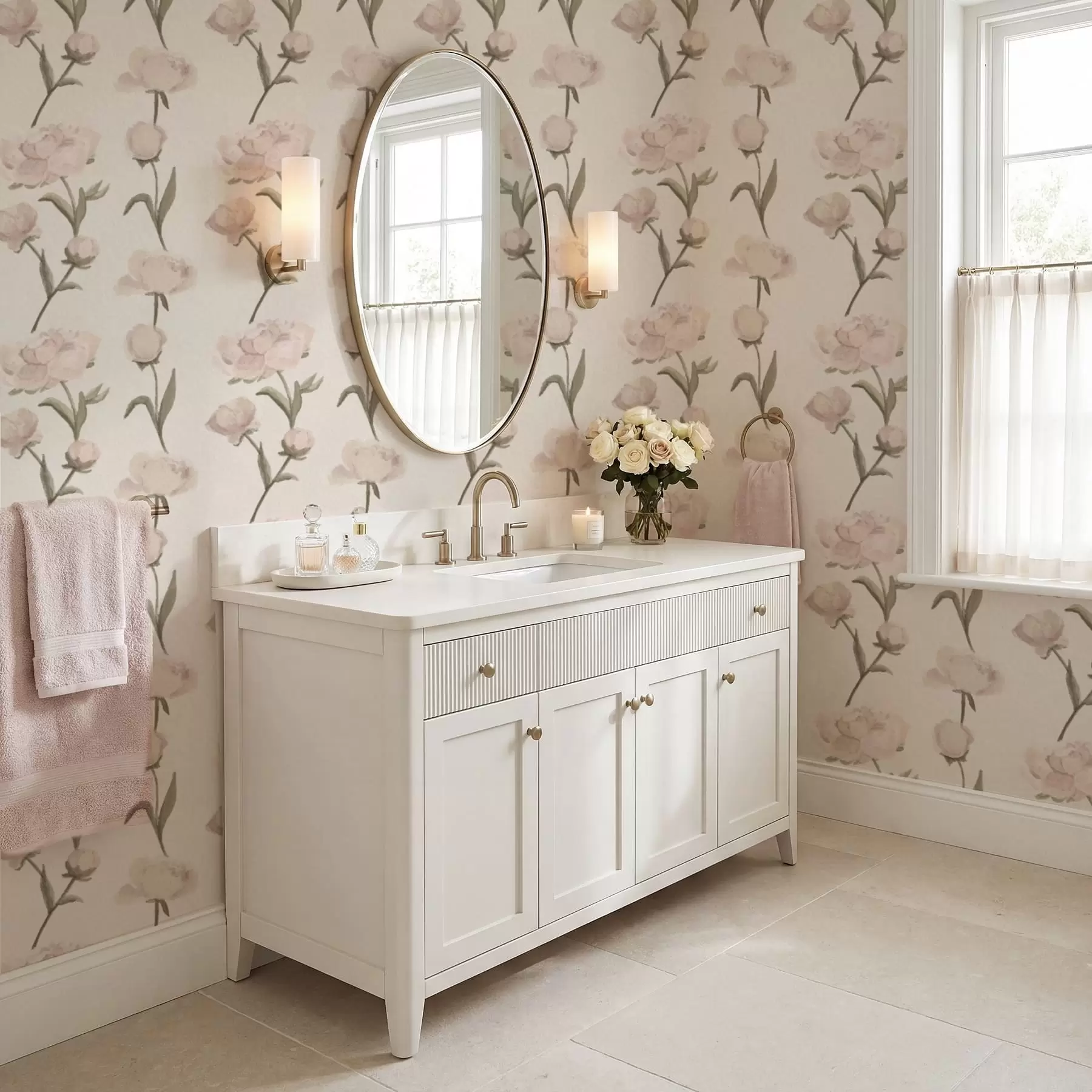 wall murals Soft pink peonies on light background a01114