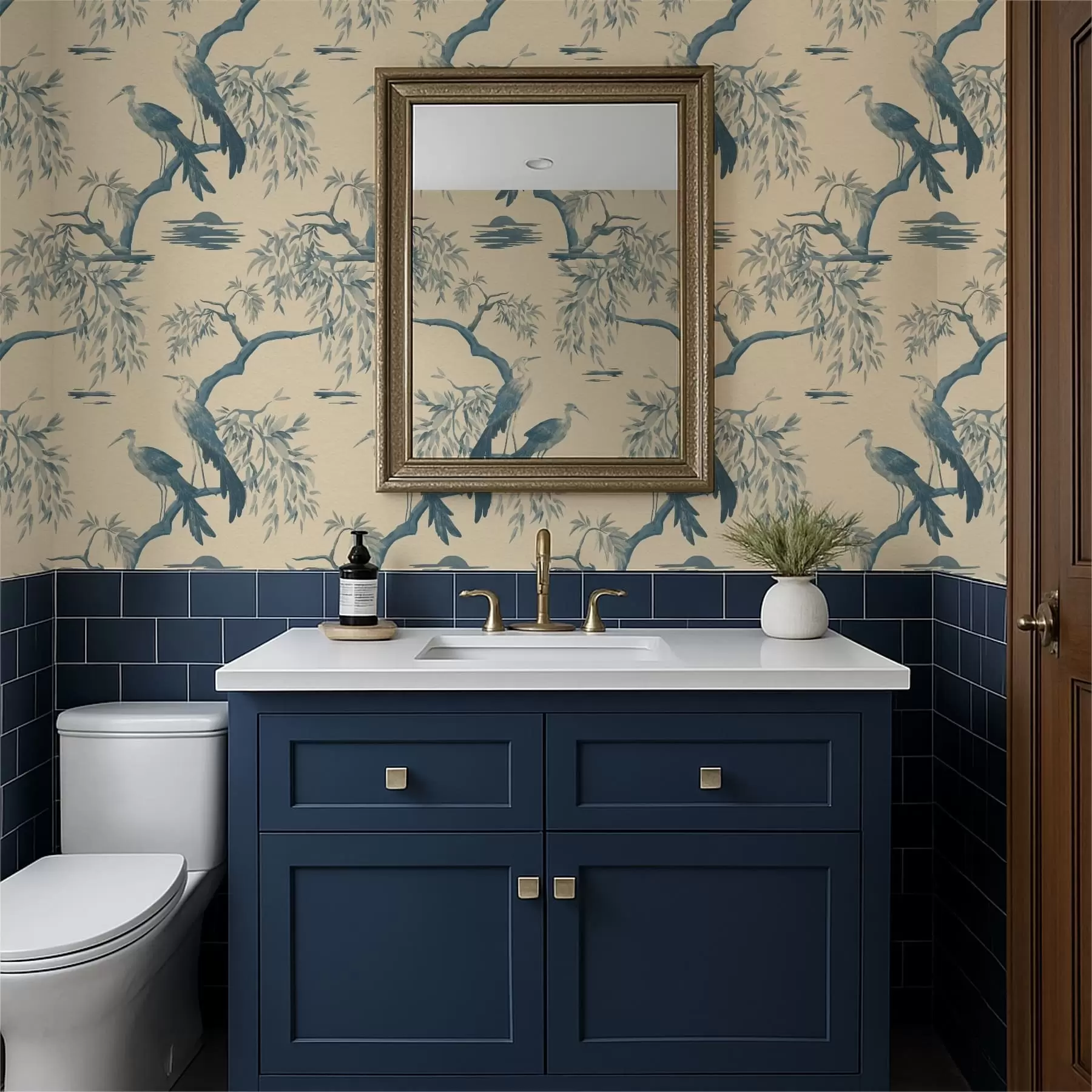 wall murals Birds on a branch in blue tones a01116