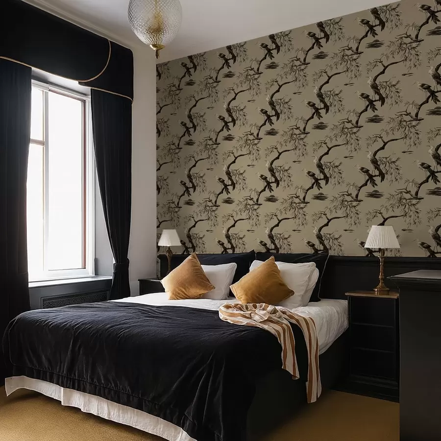 wall murals Birds on branch in monochrome tones a01116v2