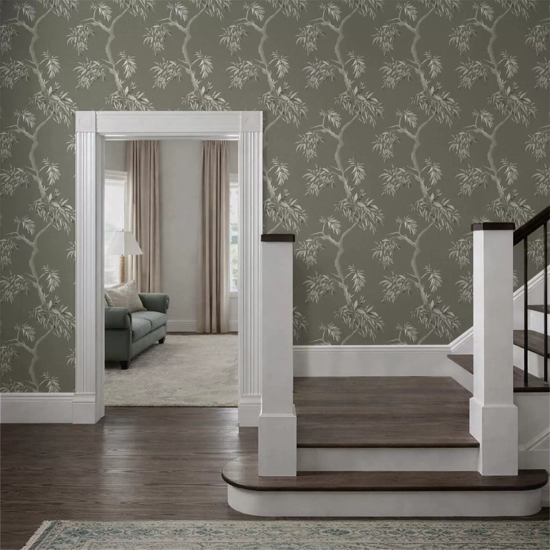 wall murals Light branch with leaves on olive background a01117v1