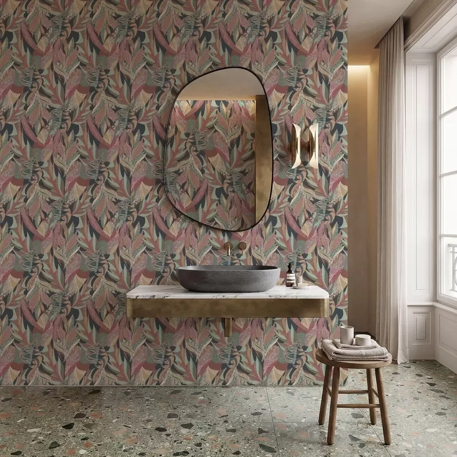 wall murals Colorful patterned leaves on dark background a01120