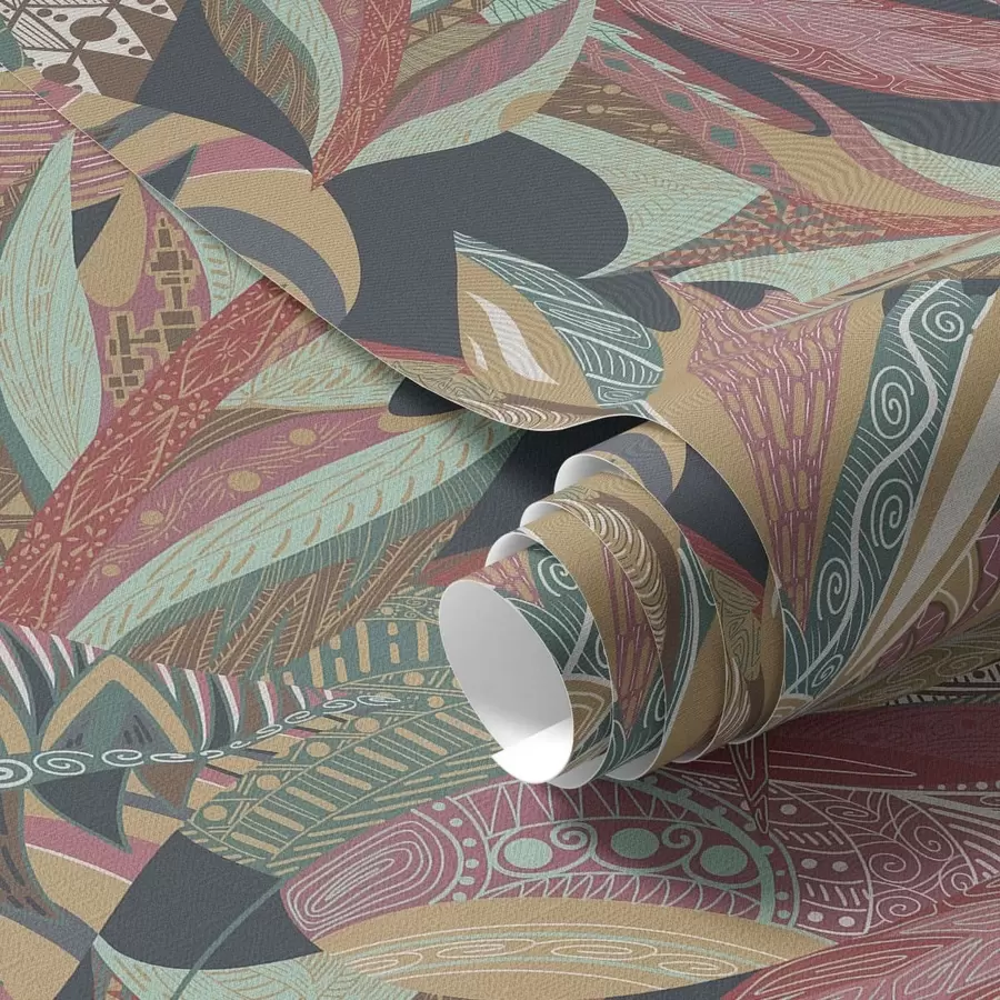 wall murals Colorful patterned leaves on dark background a01120
