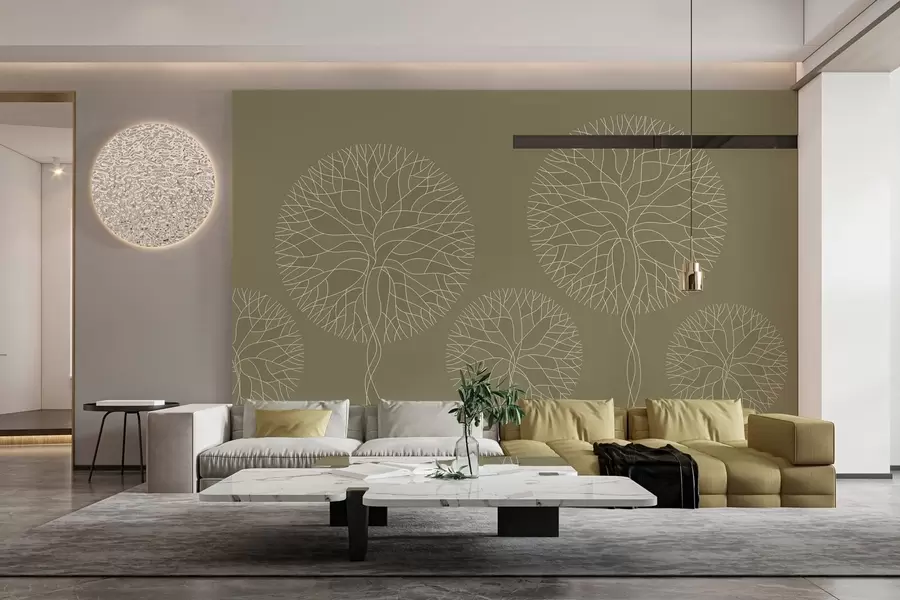 wall murals Fantasy linear trees with lush crowns in khaki tones w05213v7