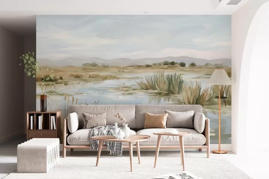 wall murals Quiet peaceful lake picturesque landscape w05214