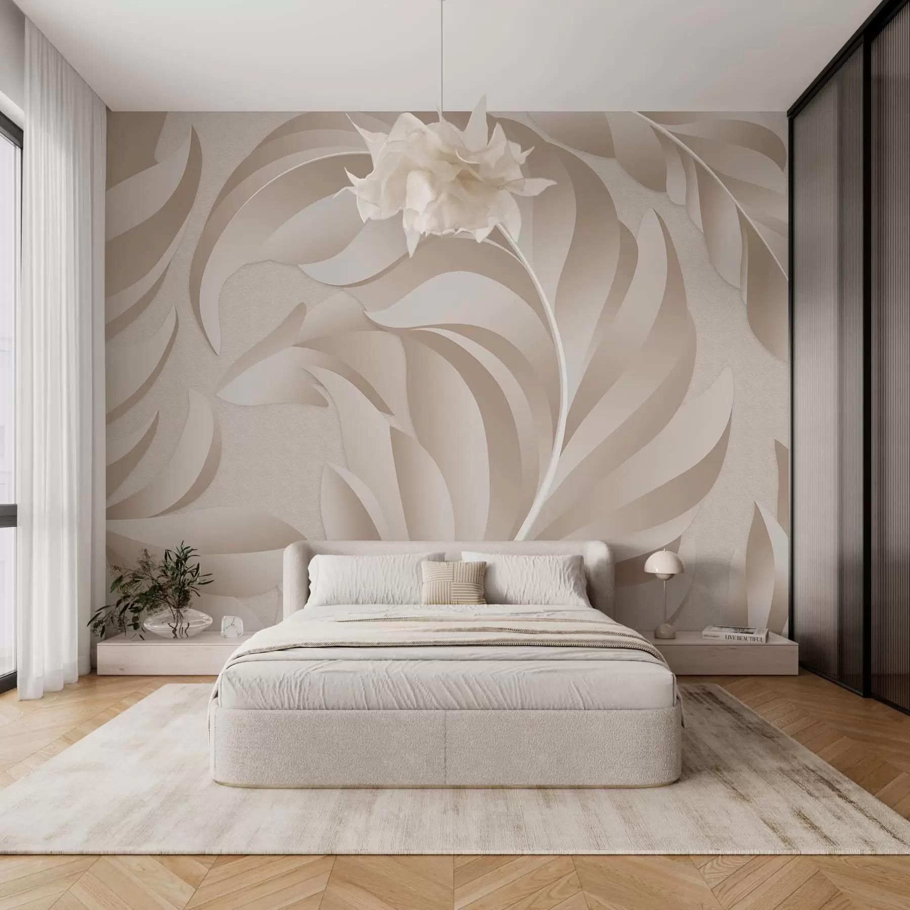 wall murals large textured feathers in beige and powder shades w05231