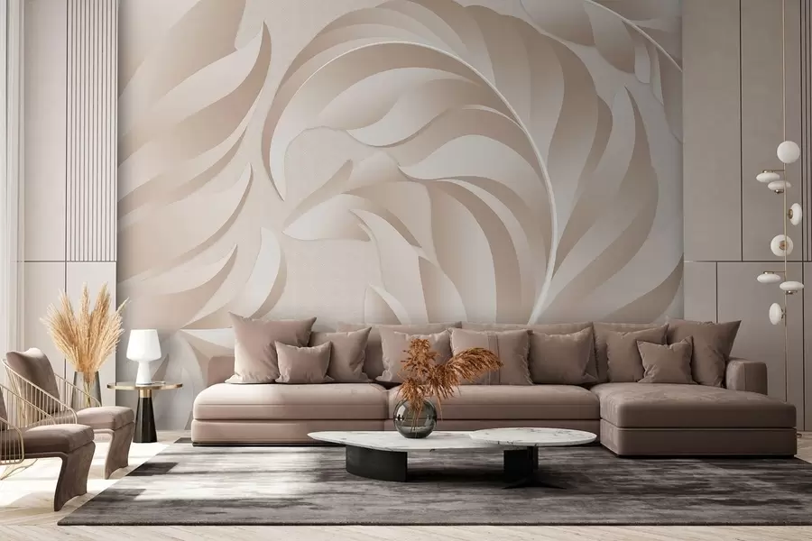 wall murals large textured feathers in beige and powder shades w05231