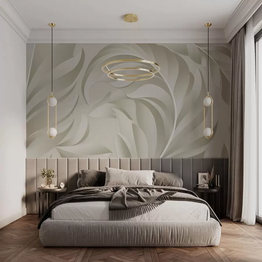 wall murals large textured feathers in beige and olive shades w05231v1