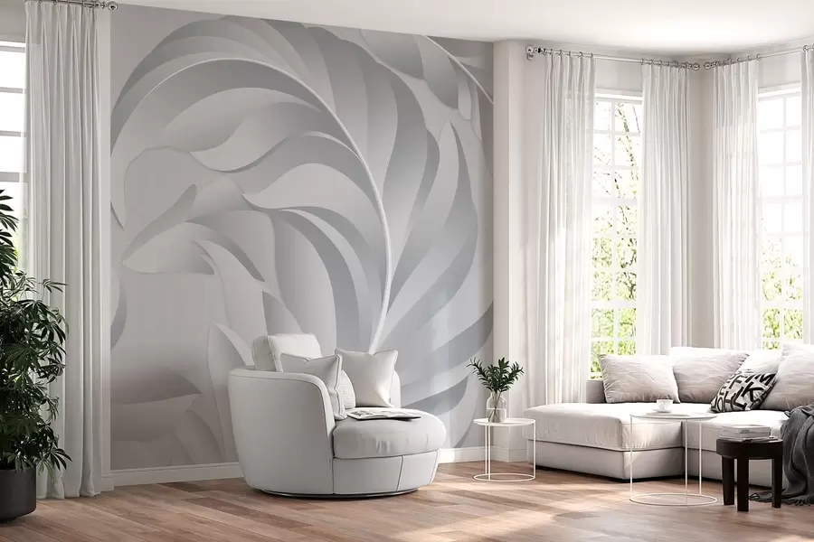 wall murals large textured feathers in shades of grey w05231v3