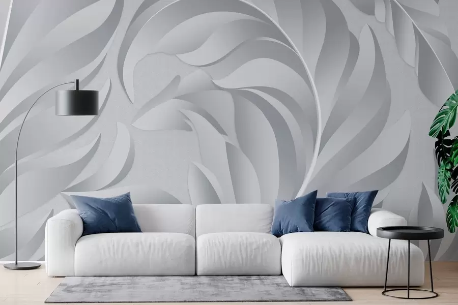 wall murals large textured feathers in shades of grey w05231v3