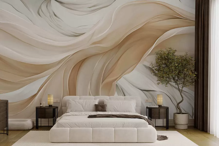 wall murals Flowing beige fabric waves w05152