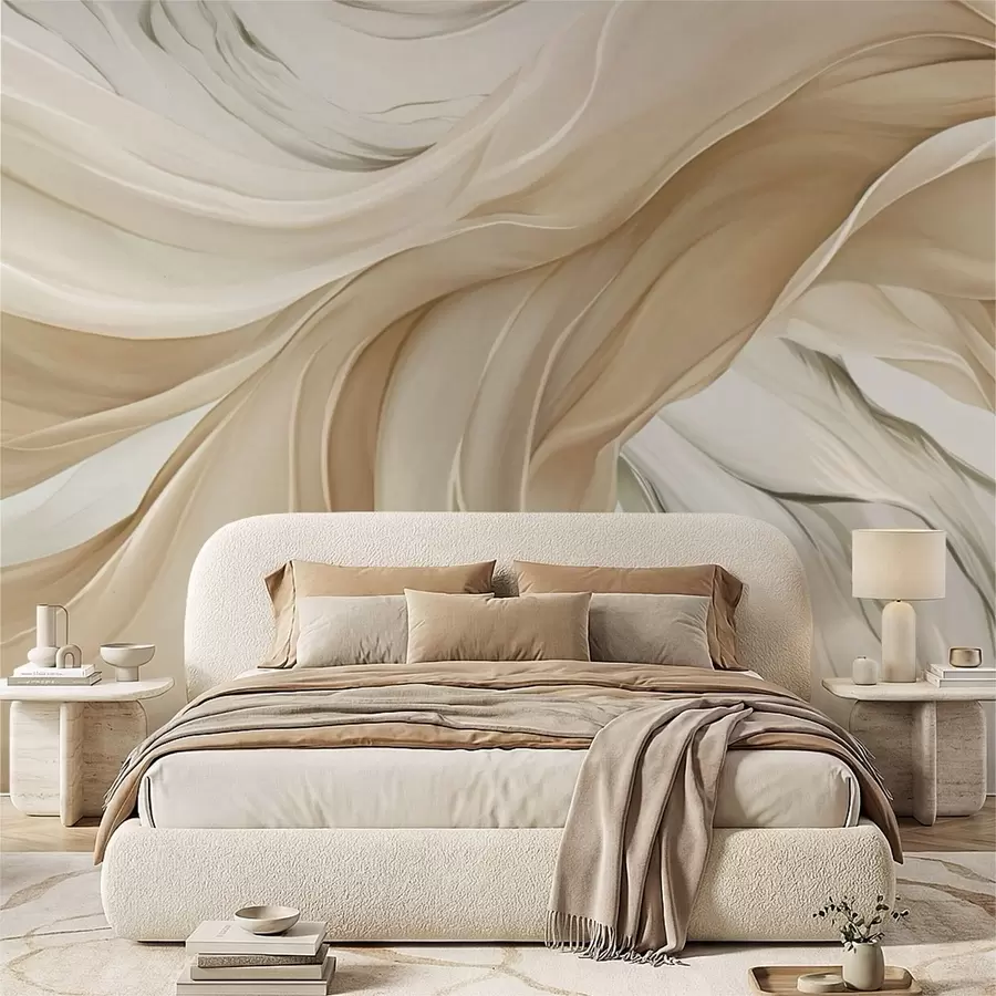 wall murals Flowing beige fabric waves w05152