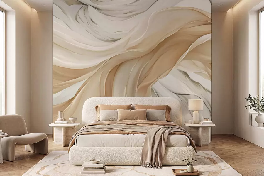 wall murals Flowing beige fabric waves w05152