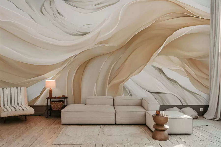 wall murals Flowing beige fabric waves w05152