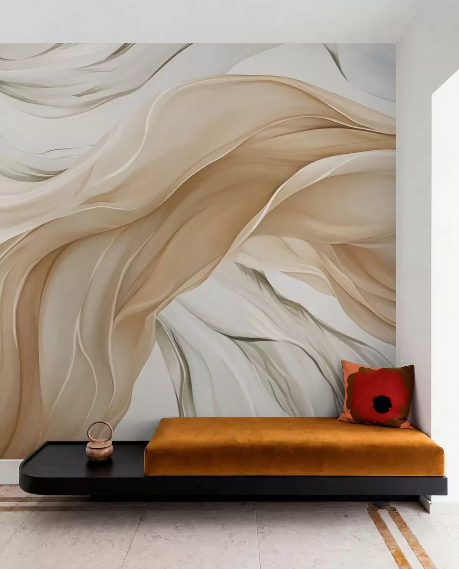 wall murals Flowing beige fabric waves w05152