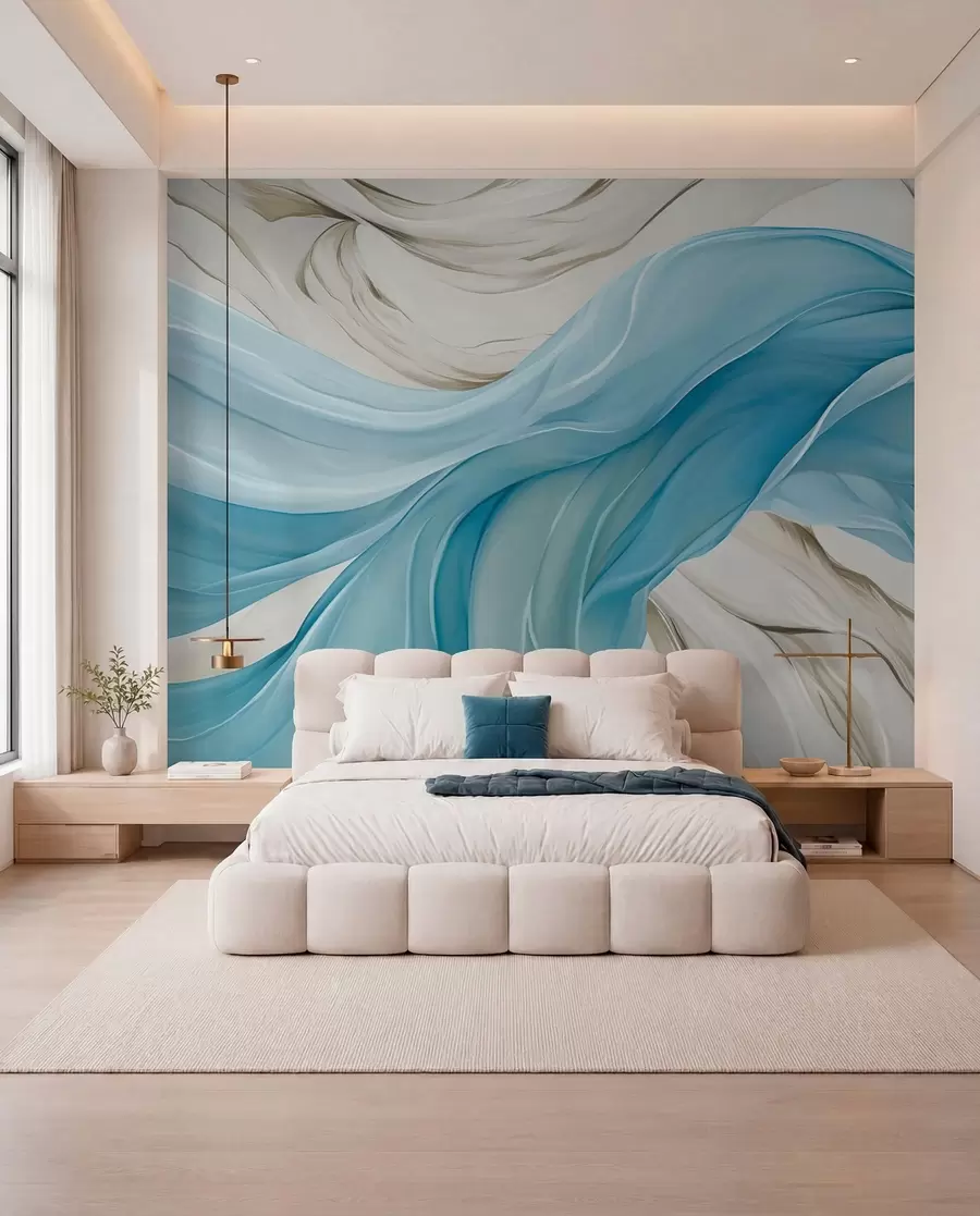 wall murals Flowing blue fabric waves w05152v1