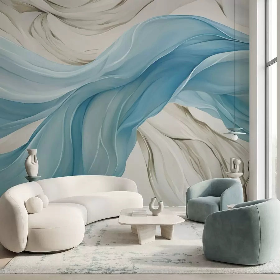 wall murals Flowing blue fabric waves w05152v1