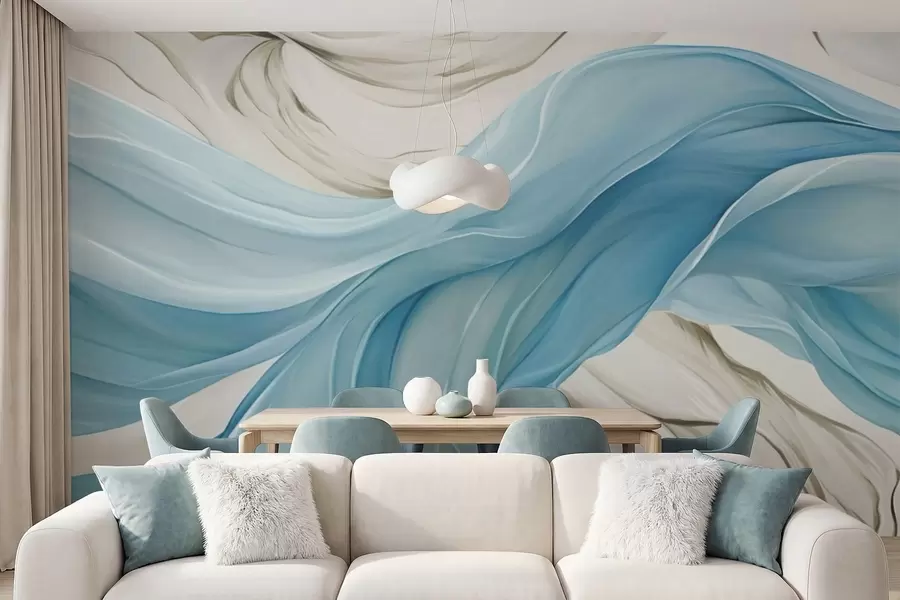 wall murals Flowing blue fabric waves w05152v1