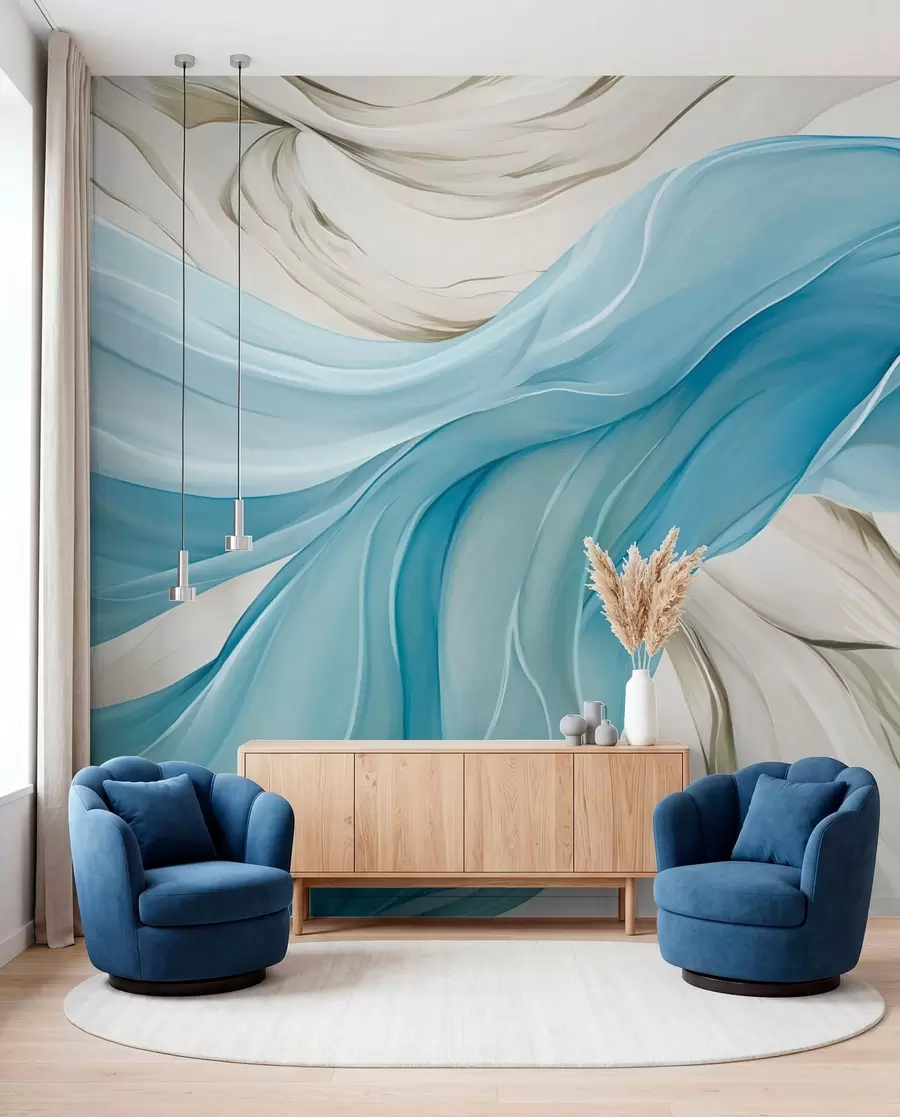 wall murals Flowing blue fabric waves w05152v1
