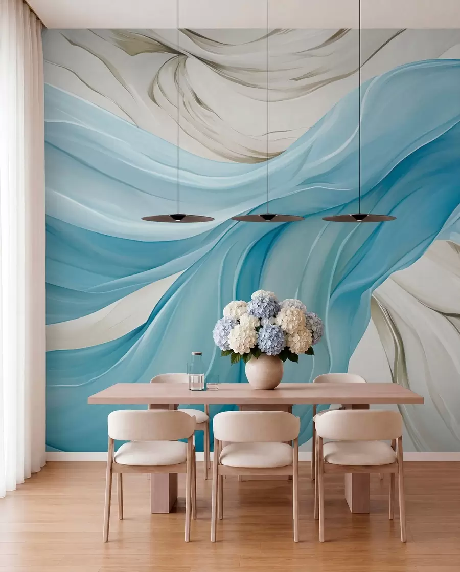 wall murals Flowing blue fabric waves w05152v1