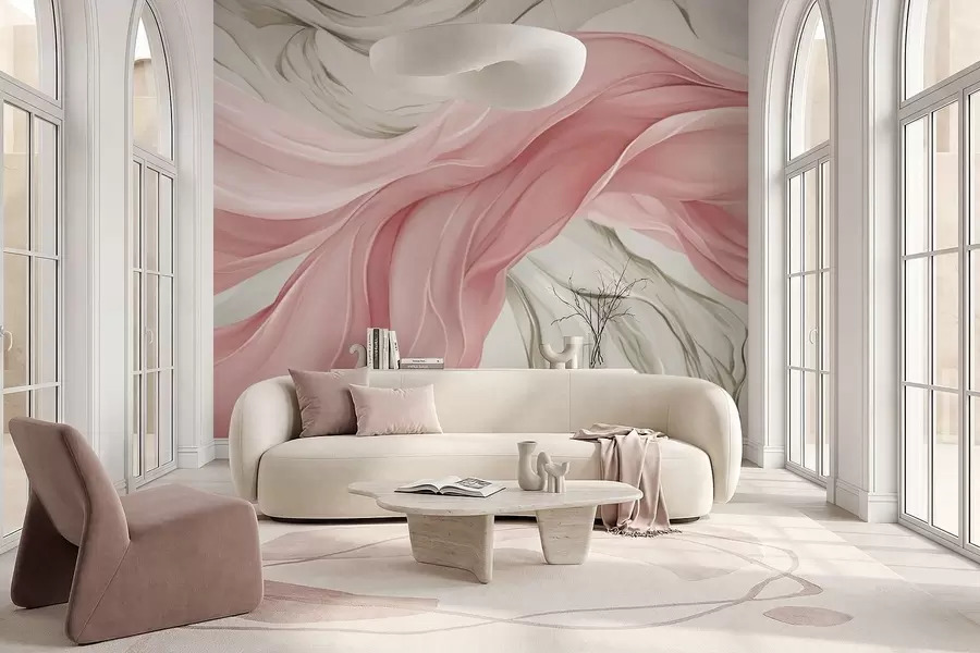 wall murals Flowing pink fabric waves w05152v2