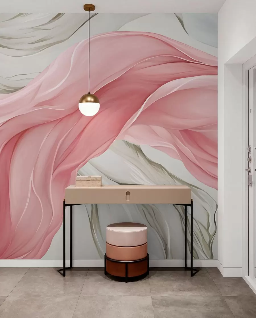 wall murals Flowing pink fabric waves w05152v2