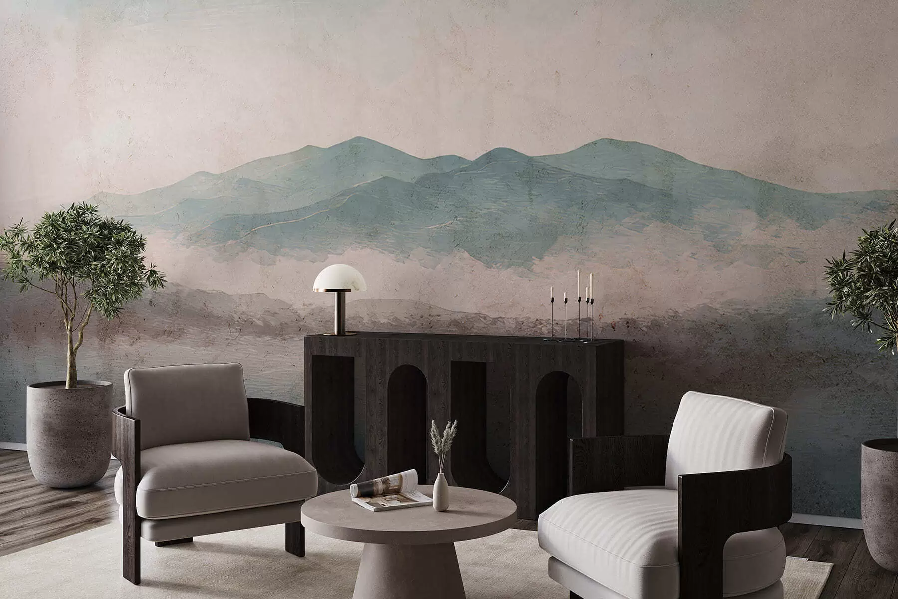 wall murals Grunge painted mountain landscape w05241