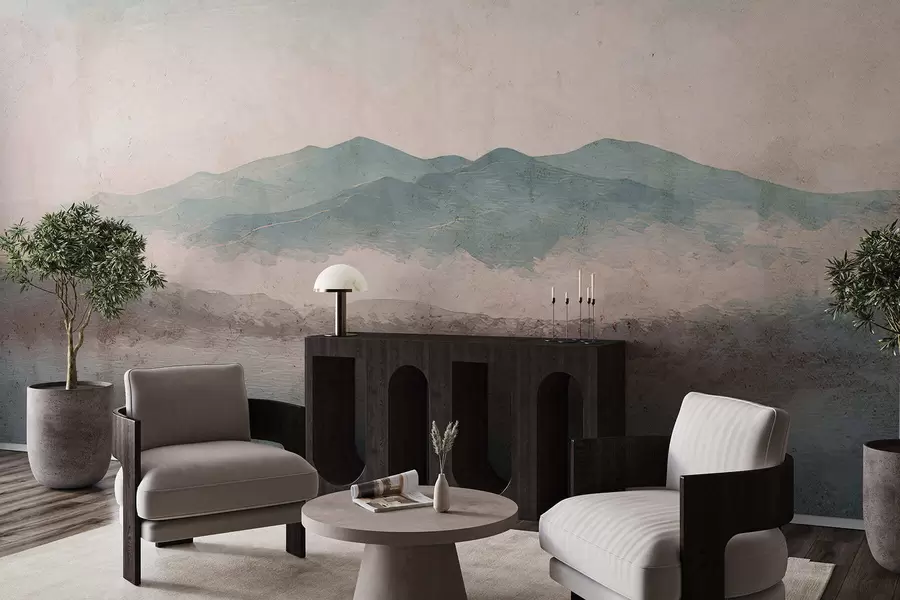 wall murals Grunge painted mountain landscape w05241