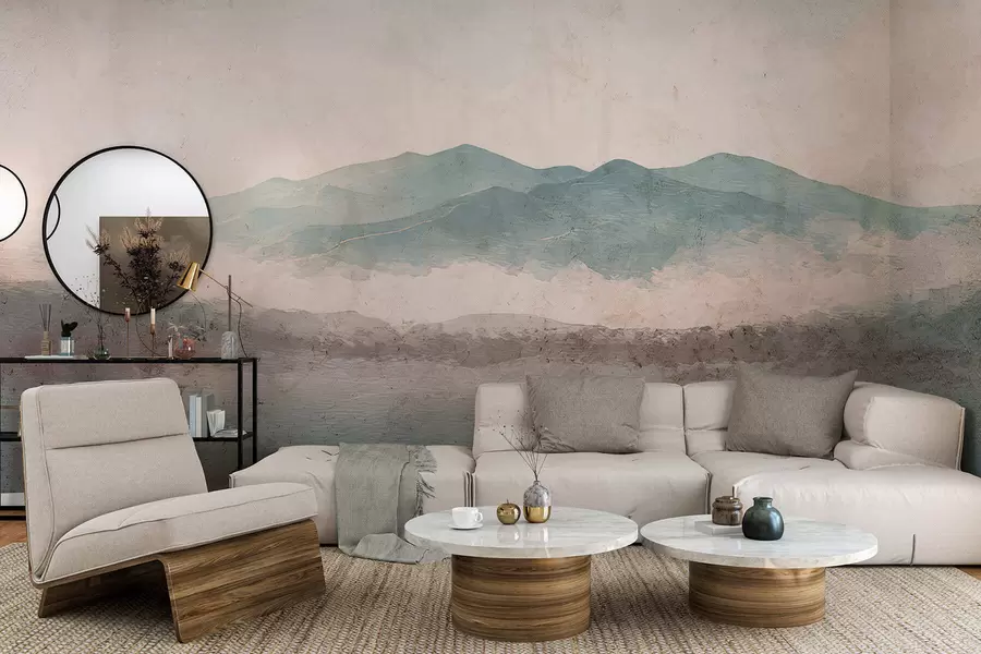 wall murals Grunge painted mountain landscape w05241