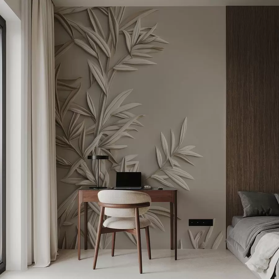 wall murals Imitation of bas-relief leaves w05244