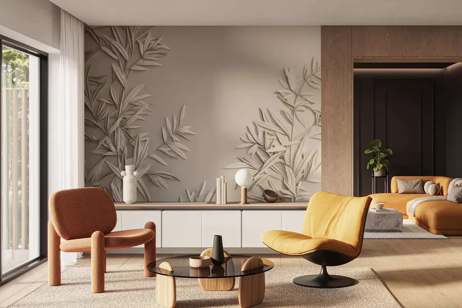 wall murals Imitation of bas-relief leaves w05244