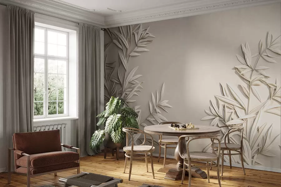 wall murals Imitation of bas-relief leaves w05244