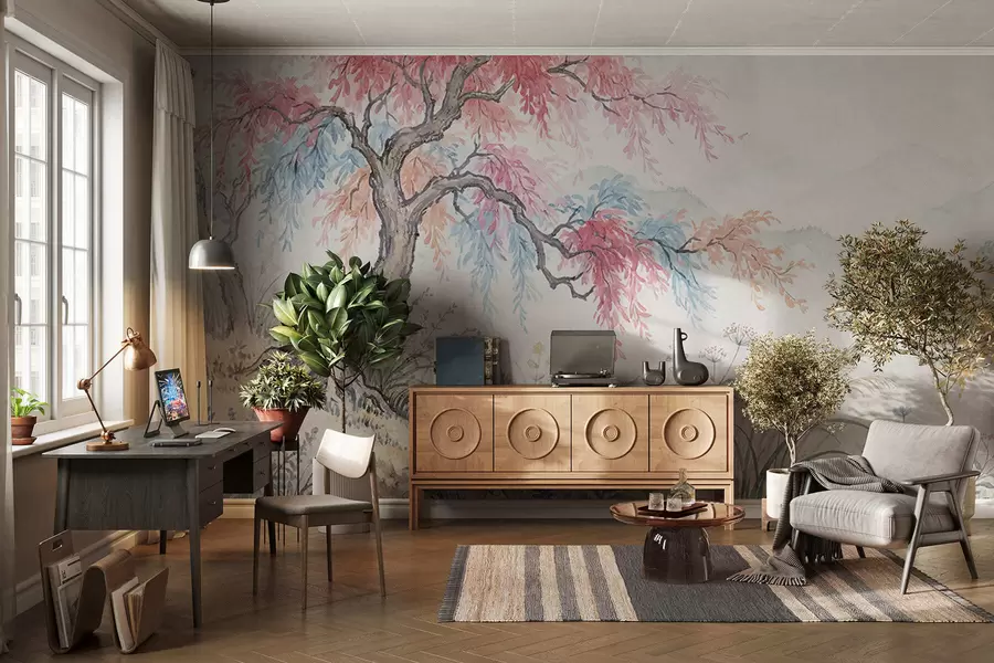 wall murals Painted colorful garden on concrete wall w05246