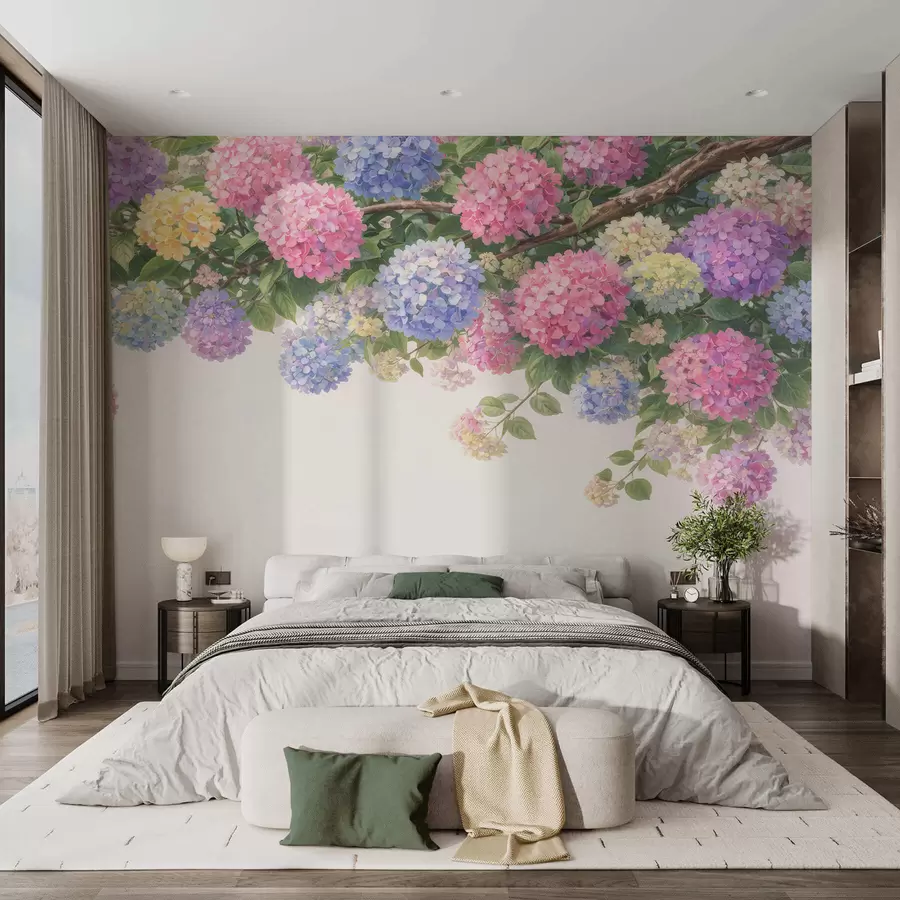 wall murals Painted hydrangeas hang down w05250